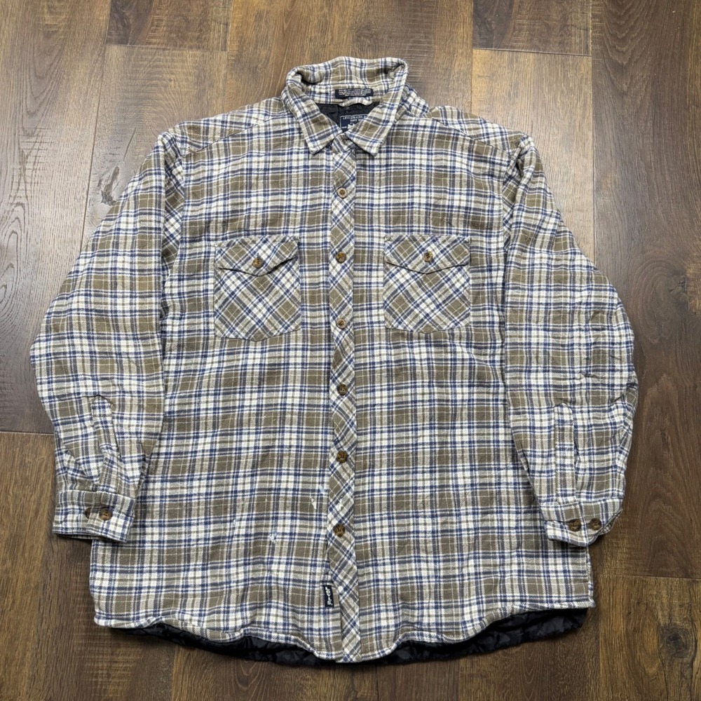 Levi's Quilted Flannel Shirt Jacket Plaid Olive Blue XXL